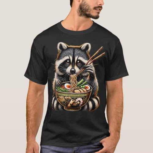  Raccoon Eating Japanese Noodles Kawaii Ramen Bowl T_Shirt