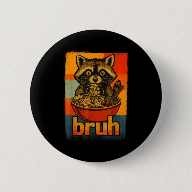 Raccoon Eating Japanese Ramen Noodles Men Women Ki Button (Front)