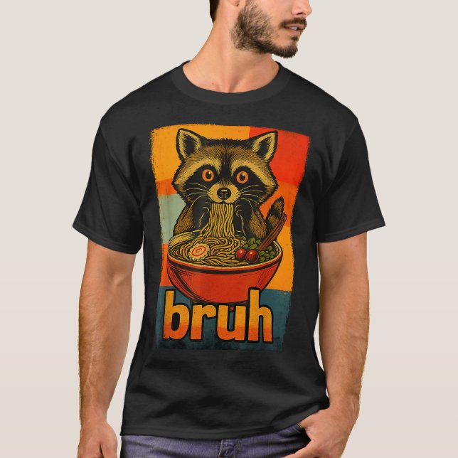 Raccoon Eating Japanese Ramen Noodles Men Women Ki T-Shirt (Front)