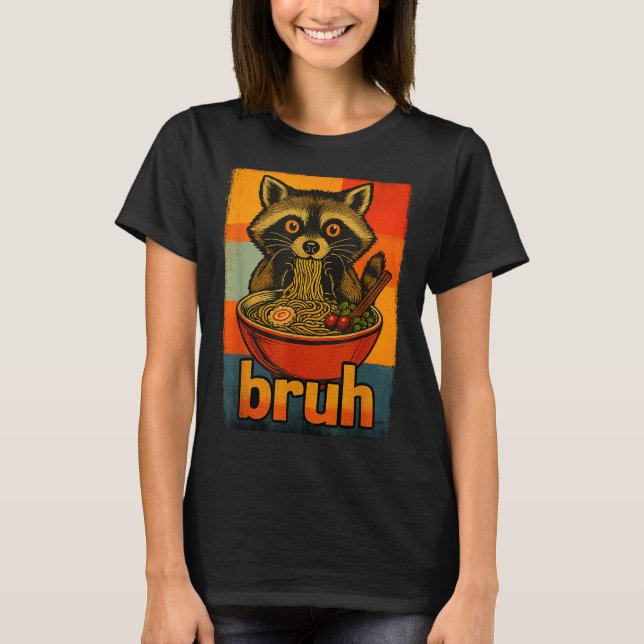 Raccoon Eating Japanese Ramen Noodles Men Women Ki T-Shirt (Front)