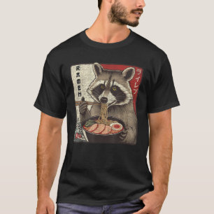 Raccoon Eating Ramen Japanese Noodles Funny Racoon T-Shirt