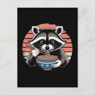 Raccoon Eating Ramen Japanese Vintage Style Holiday Postcard