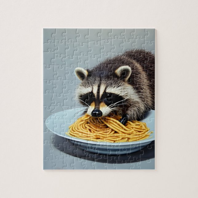 Raccoon Eating Spaghetti Jigsaw Puzzle (Vertical)