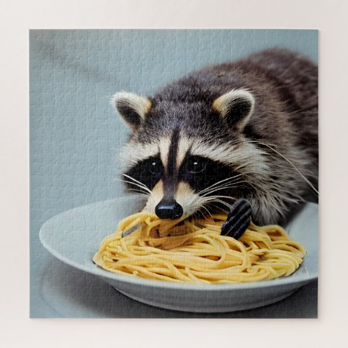 Raccoon Eating Spaghetti Jigsaw Puzzle