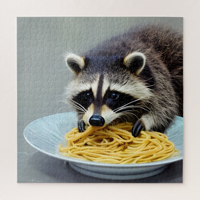 Raccoon Eating Spaghetti Jigsaw Puzzle (Vertical)