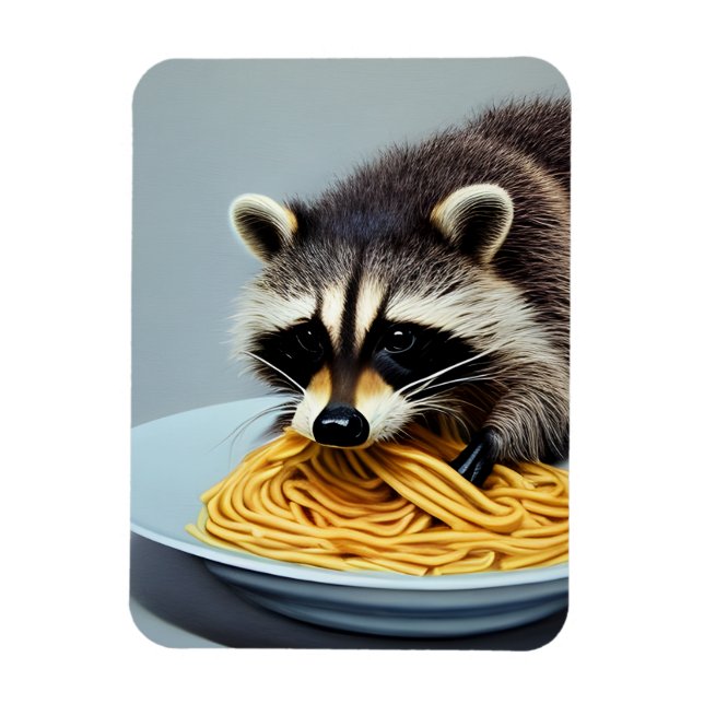 Raccoon Eating Spaghetti Magnet (Vertical)