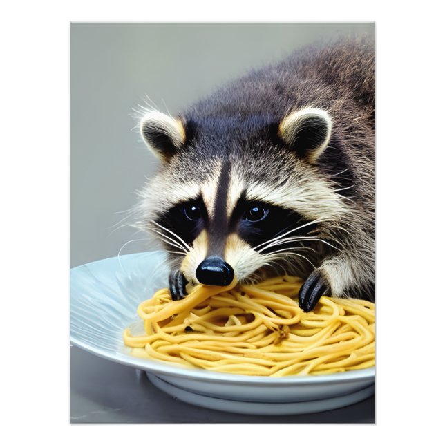 Raccoon Eating Spaghetti  Photo Print (Front)
