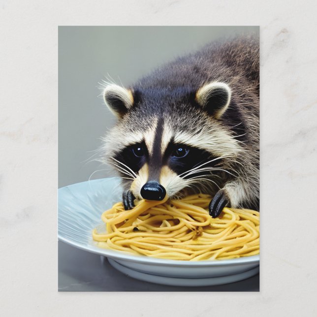 Raccoon Eating Spaghetti Postcard (Front)