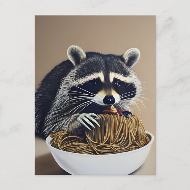 Raccoon Eating Spaghetti Postcard (Front)