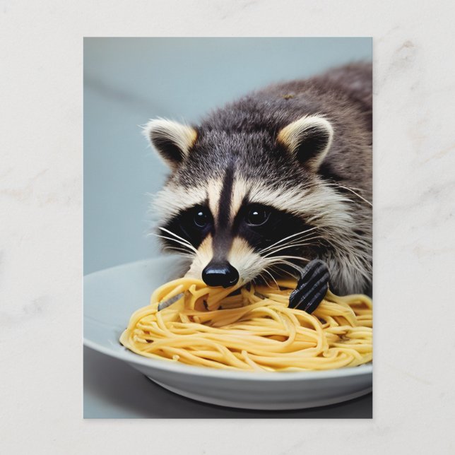 Raccoon Eating Spaghetti Postcard (Front)
