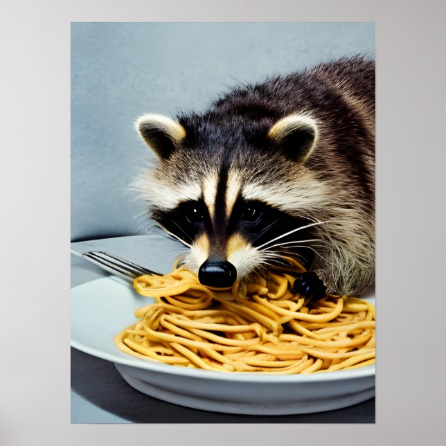 Raccoon Eating Spaghetti Poster (Front)