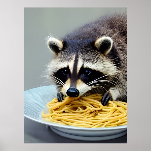 Raccoon Eating Spaghetti Poster (Front)