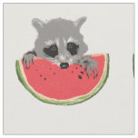Raccoon eating  watermelon fabric