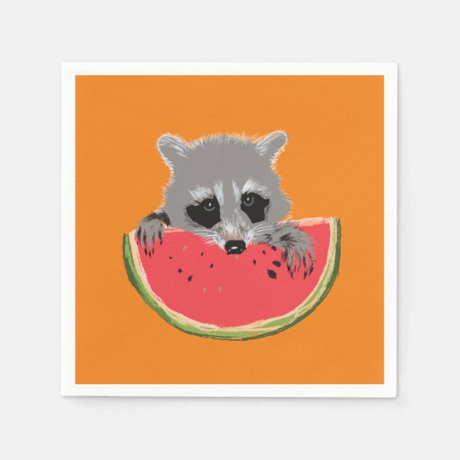 Raccoon eating  watermelon napkins (Front)