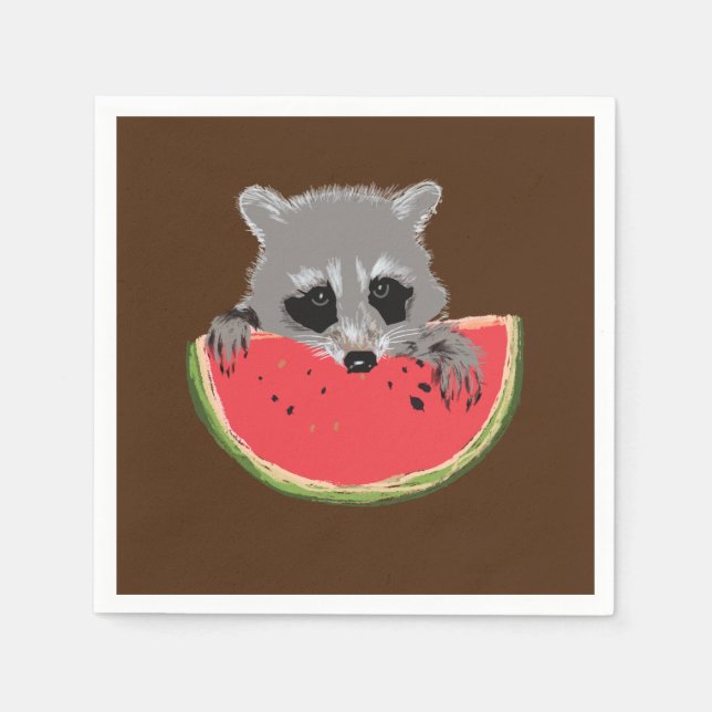 Raccoon Eating Watermelon Napkins (Front)