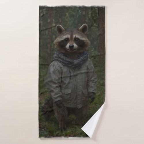 Raccoon Exploring a Forest Trail Wildlife for Kids Bath Towel