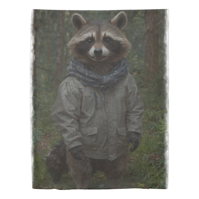 Raccoon Exploring a Forest Trail Wildlife for Kids Duvet Cover (Front)