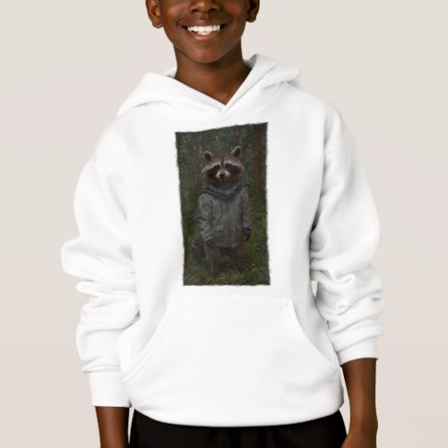 Raccoon Exploring a Forest Trail Wildlife for Kids Hoodie