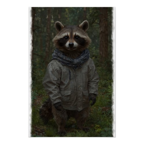 Raccoon Exploring a Forest Trail Wildlife for Kids Poster