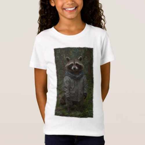 Raccoon Exploring a Forest Trail Wildlife for Kids T_Shirt