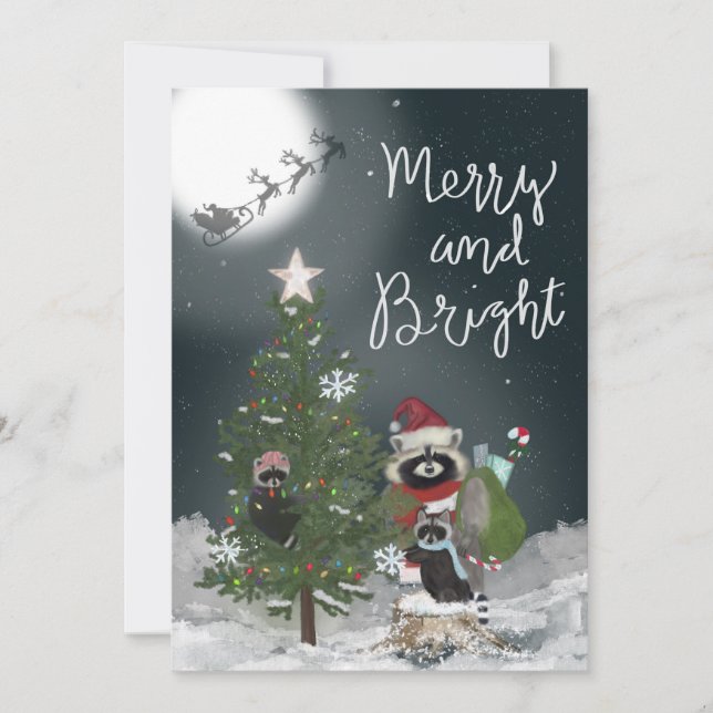 Raccoon Family Christmas Holiday Card (Front)