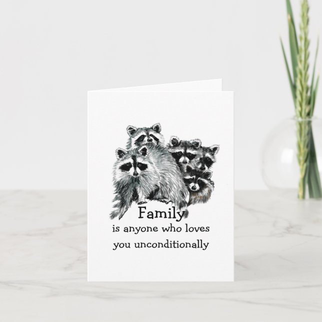 Raccoon Family Friends Love Quote Animal  Art Note Card (Front)