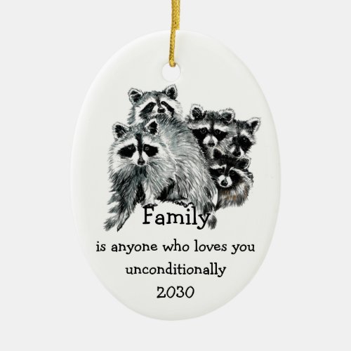 Raccoon Family Friends Love Quote Christmas Ceramic Ornament