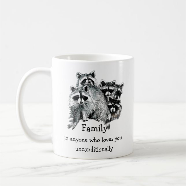 Raccoon Family Friends Love Quote Christmas Coffee Mug (Left)