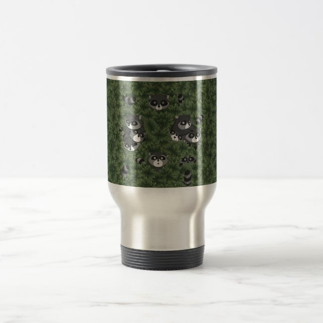 Raccoon Family in a Bush Travel Mug (Center)