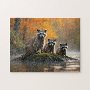 Raccoon Family in Autumn Jigsaw Puzzle