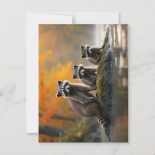 Raccoon Family in Autumn Postcard