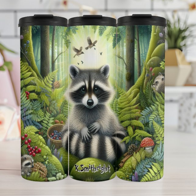 Raccoon Family in Sunlit Forest Thermal Tumbler (Creator Uploaded)