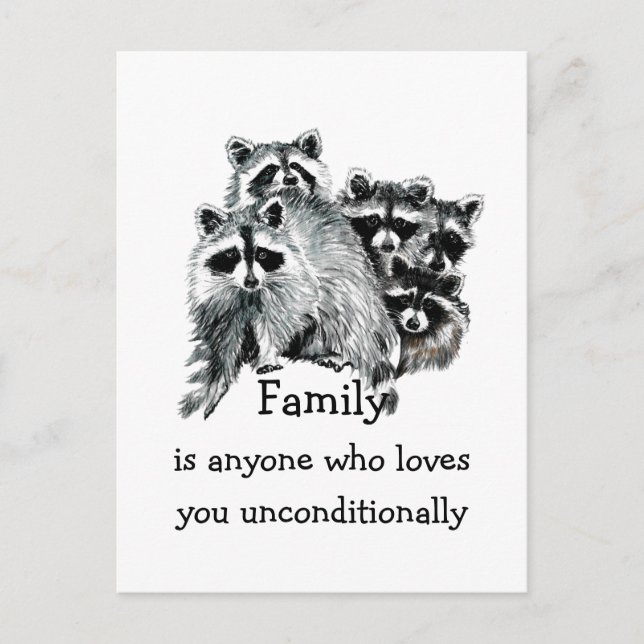 Raccoon Family Love Quote Animal  Art Postcard (Front)