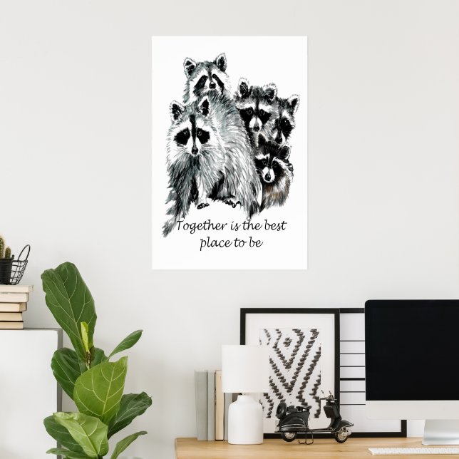 Raccoon Family Printable Wall Art – "Together (Home Office)