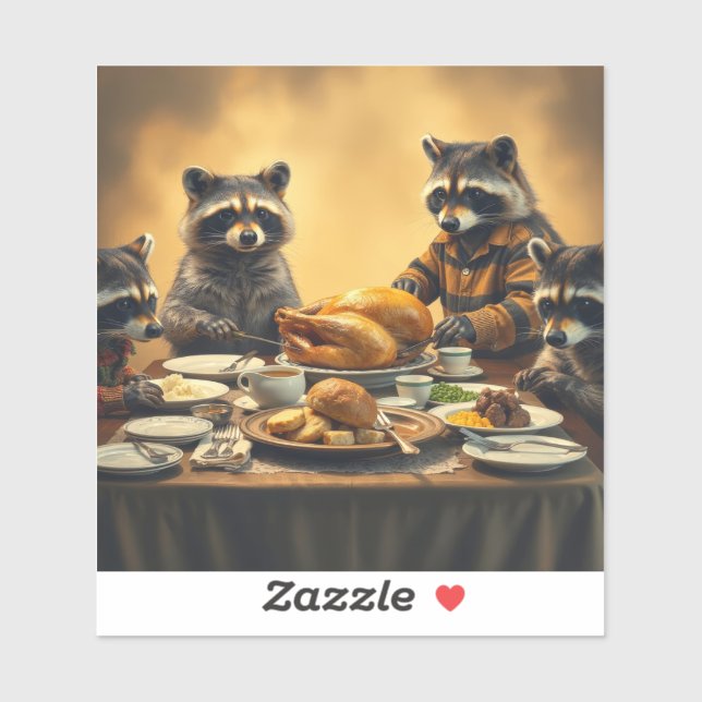 Raccoon Family Thanksgiving Sticker (Sheet)