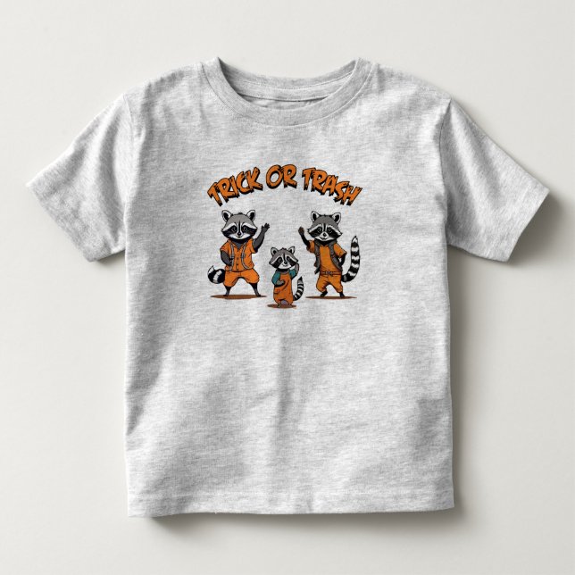 Raccoon Family - Trick or Trash Cute Halloween  Toddler T-shirt (Front)