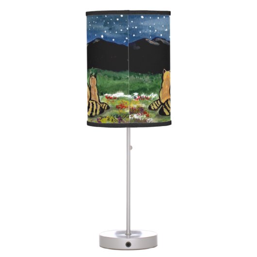 Raccoon Family Watching the Moon, Cute Lamp! Table Lamp (Back)