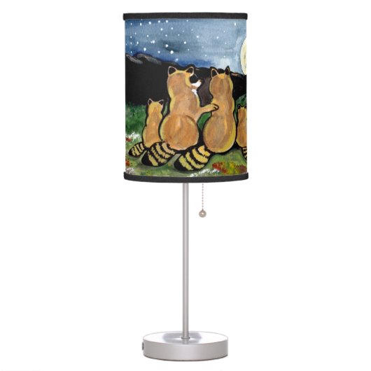 Raccoon Family Watching the Moon, Cute Lamp! Table Lamp (Left)