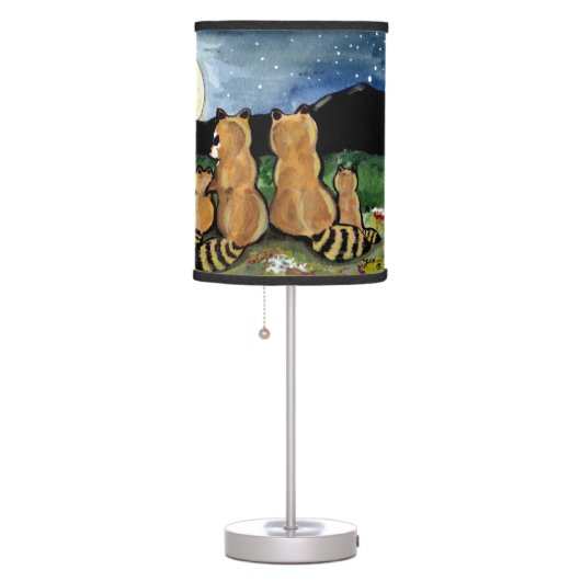 Raccoon Family Watching the Moon, Cute Lamp! Table Lamp (Right)