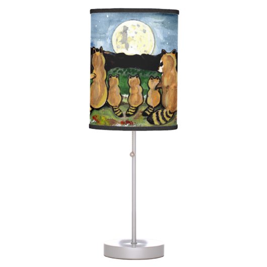 Raccoon Family Watching the Moon, Cute Lamp! Table Lamp (Front)