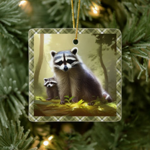 Raccoon Family Wildlife Portrait Personalized Ceramic Ornament