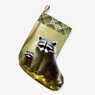 Raccoon Family Wildlife Portrait Personalized Small Christmas Stocking