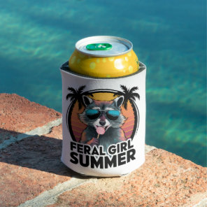 Raccoon Feral Girl Summer Vintage Opossum Lover  Can Cooler