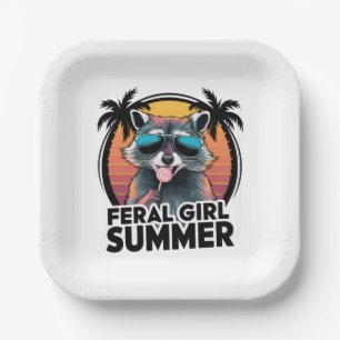 Raccoon Feral Girl Summer Vintage Opossum Lover Paper Plates
