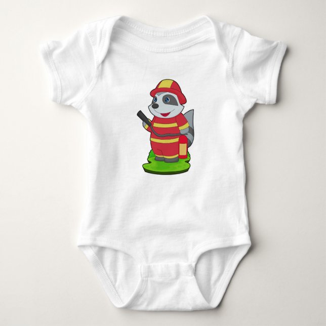Raccoon Firefighter Fire extinguisher Fire departm Baby Bodysuit (Front)