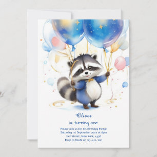 Raccoon First Birthday Invitation