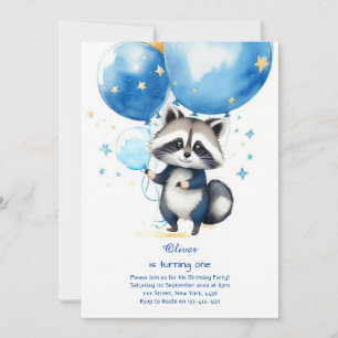 Raccoon First Birthday Invitation