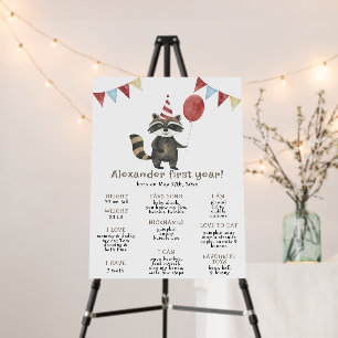 Raccoon First Birthday Milestone Birthday Foam Board