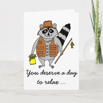 Raccoon Fisherman Father's Day Card by PugWiggles at Zazzle