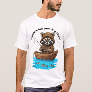Raccoon fishing anxious but semi functional T-Shirt